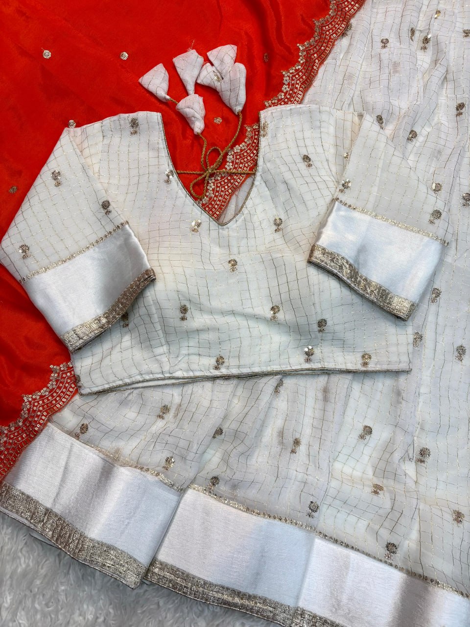 Elegant Lehenga Choli Set with Embroidered Sequence Detailing and Satin Border