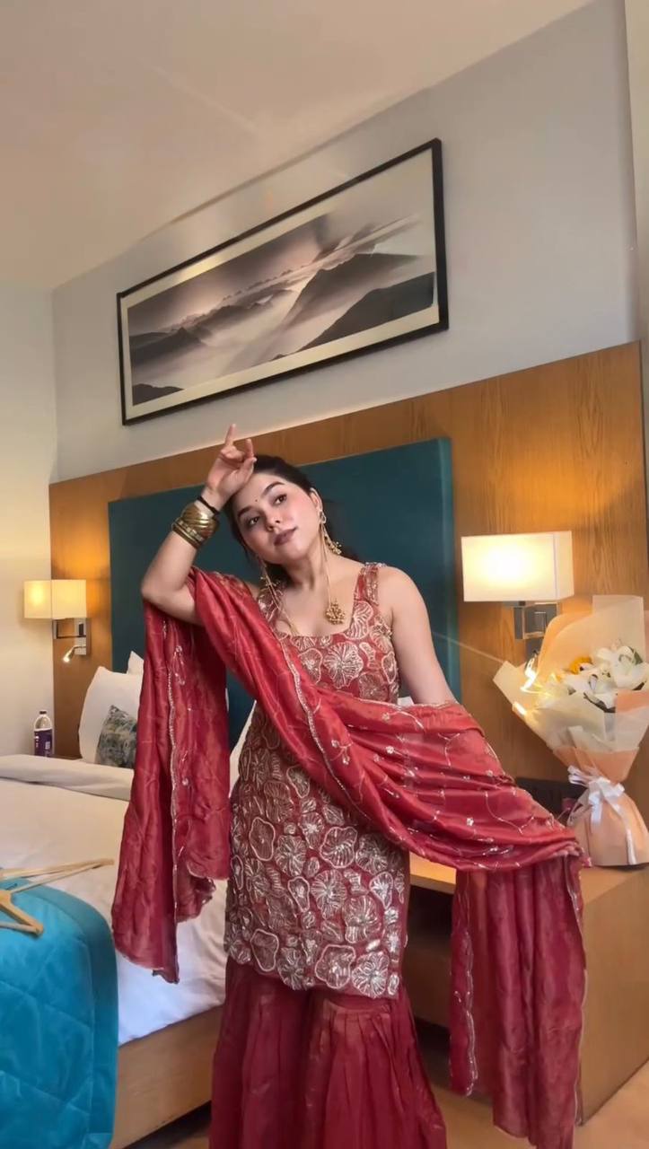 RangBhoomi 5000 Series - Premium 3-Piece Simmer Silk Sharara Set (Top, Sharara, Dupatta)