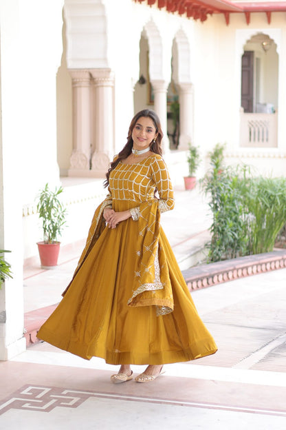 RangBhoomi Premium Ready-to-Wear Embroidered Gown and Dupatta Set