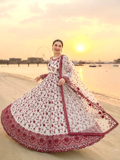 Elegant Party Wear Heavy Faux Georgette Gown with Organza Dupatta and Micro Cotton Bottom Set