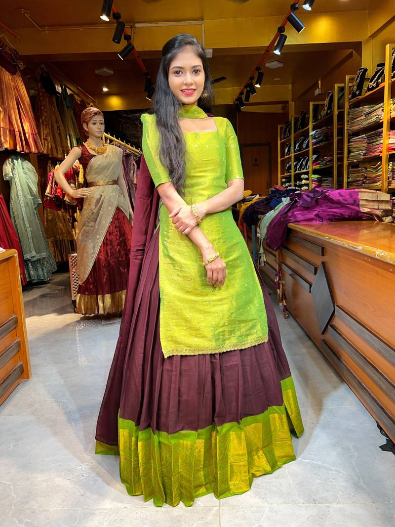 RangBhoomi Premium 5000 Series Elegant Natural Crepe Silk Ethnic Ensemble with Beaded and Threadwork Detailing