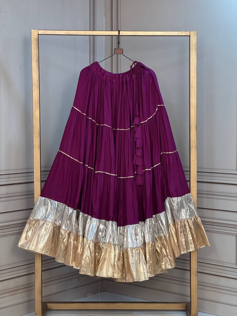 RangBhoomi Navratri 2026 Full-Stitched Rayon & Lampi Lace Lehenga — 12m Flair, Cotton Inner