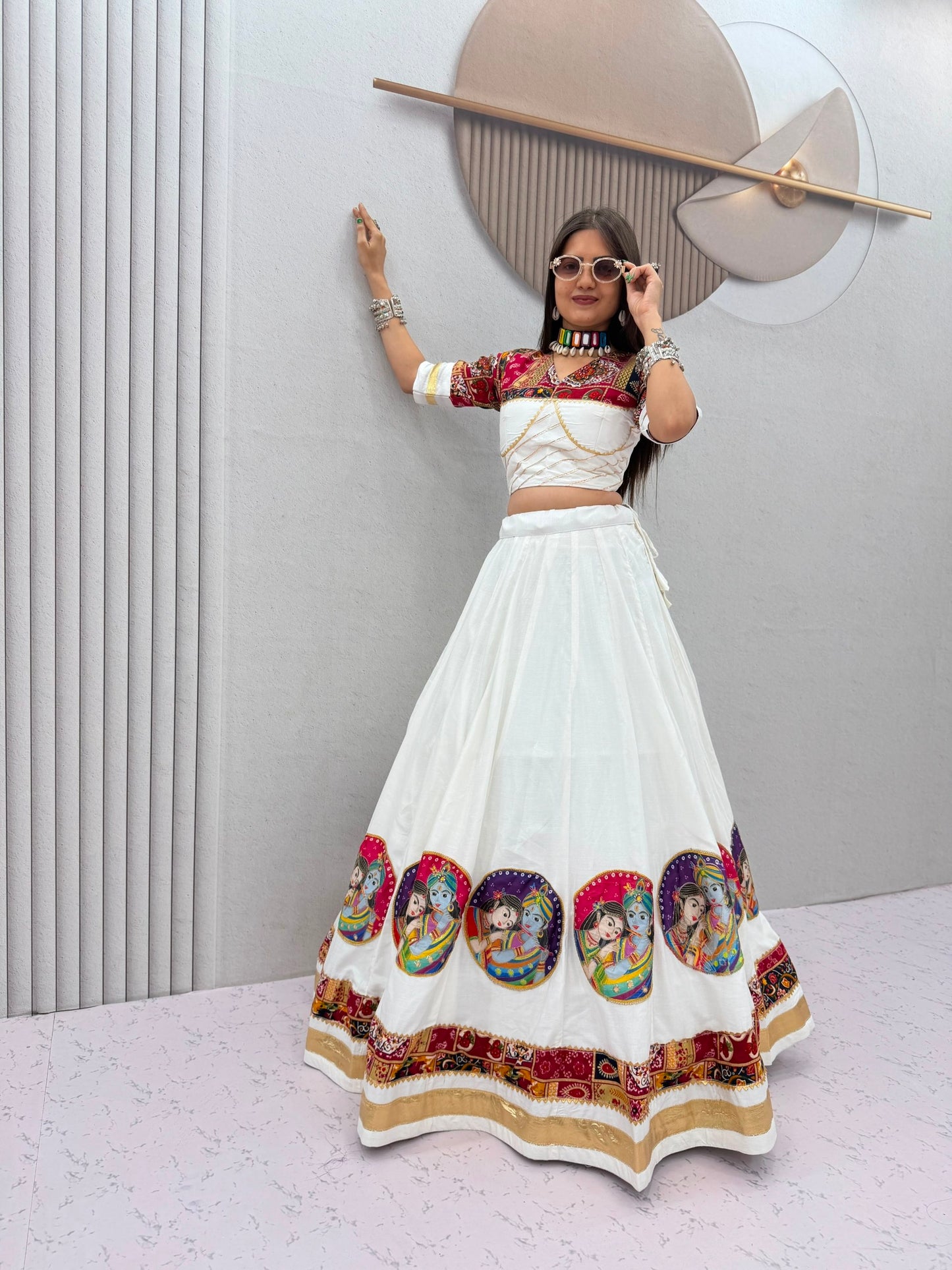 Pure Cotton 6-Meter Flair Lehenga Choli — Navratri Special, Fully Stitched with Cups