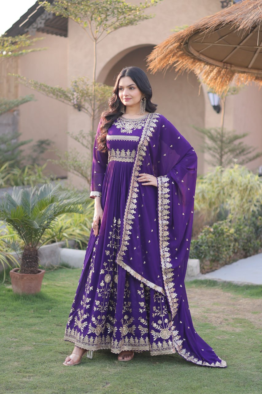 RangBhoomi Readymade Luxury Gown with Embroidered Dupatta - Faux Blooming Georgette