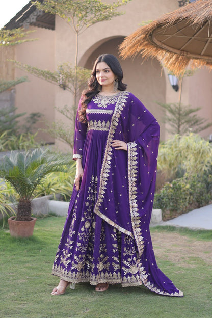 RangBhoomi Readymade Luxury Gown with Embroidered Dupatta - Faux Blooming Georgette