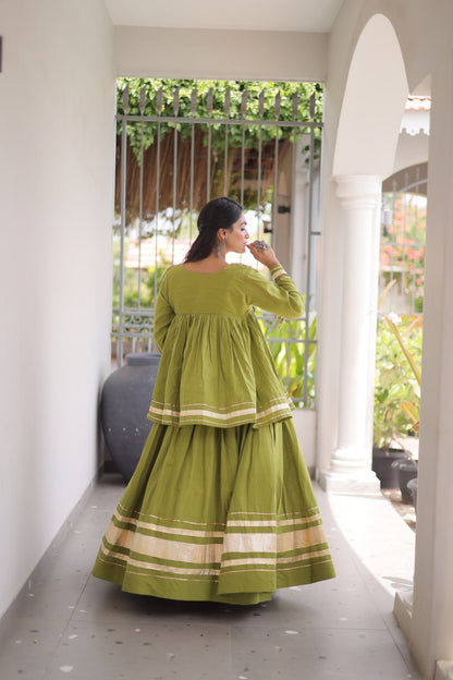 RangBhoomi Navratri Kora Cotton Full-Stitched Lehenga & Blouse Set with Mirror and Gota Work