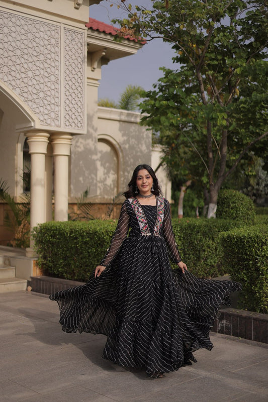 RangBhoomi Laheriya Kutchi Patchwork Faux Georgette Gown — Navratri 2026