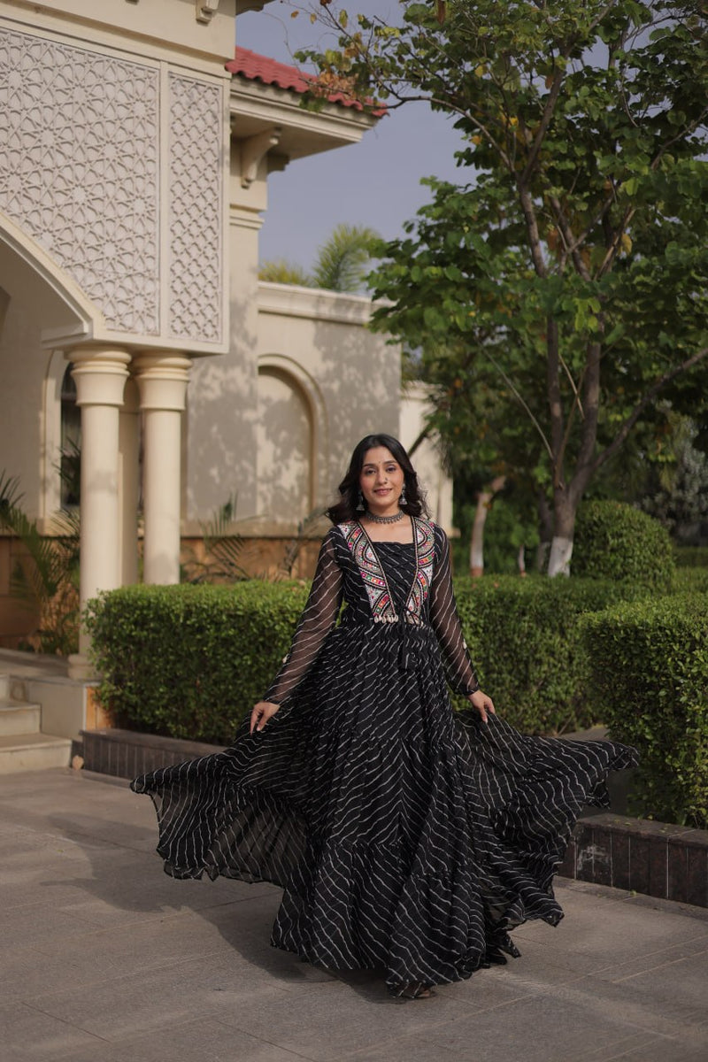 RangBhoomi Laheriya Kutchi Patchwork Faux Georgette Gown — Navratri 2026