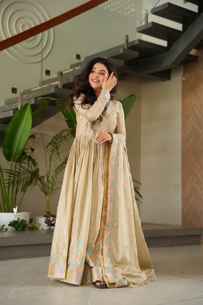 Embroidered Grace Gown & Dupatta – Luxe Fusion Wear for Modern Elegance