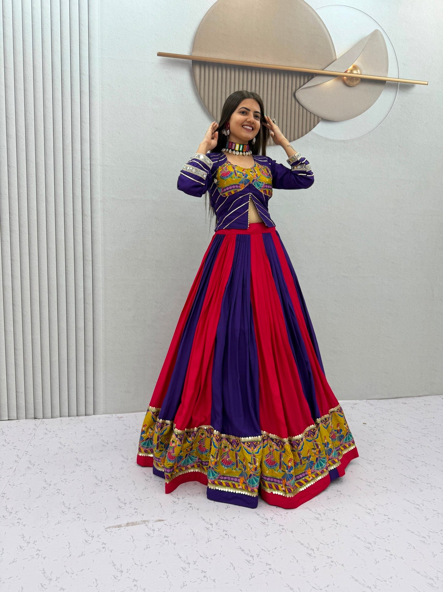 RangBhoomi Tapi Creation Navratri Pure Cotton Lehenga Choli — 6 Meter Big Flair, Fully Stitched