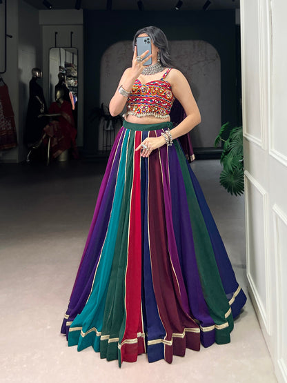 RangBhoomi Multicolor Garba Lehenga Set — Mirror-Embellished Blouse & Flared Georgette Skirt