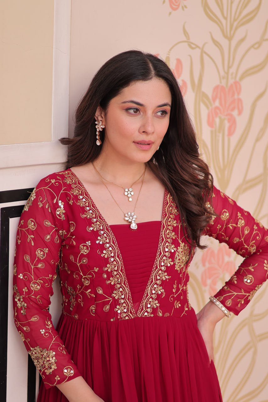 Premium Sequined & Zari Embroidered Gown - Shop Now