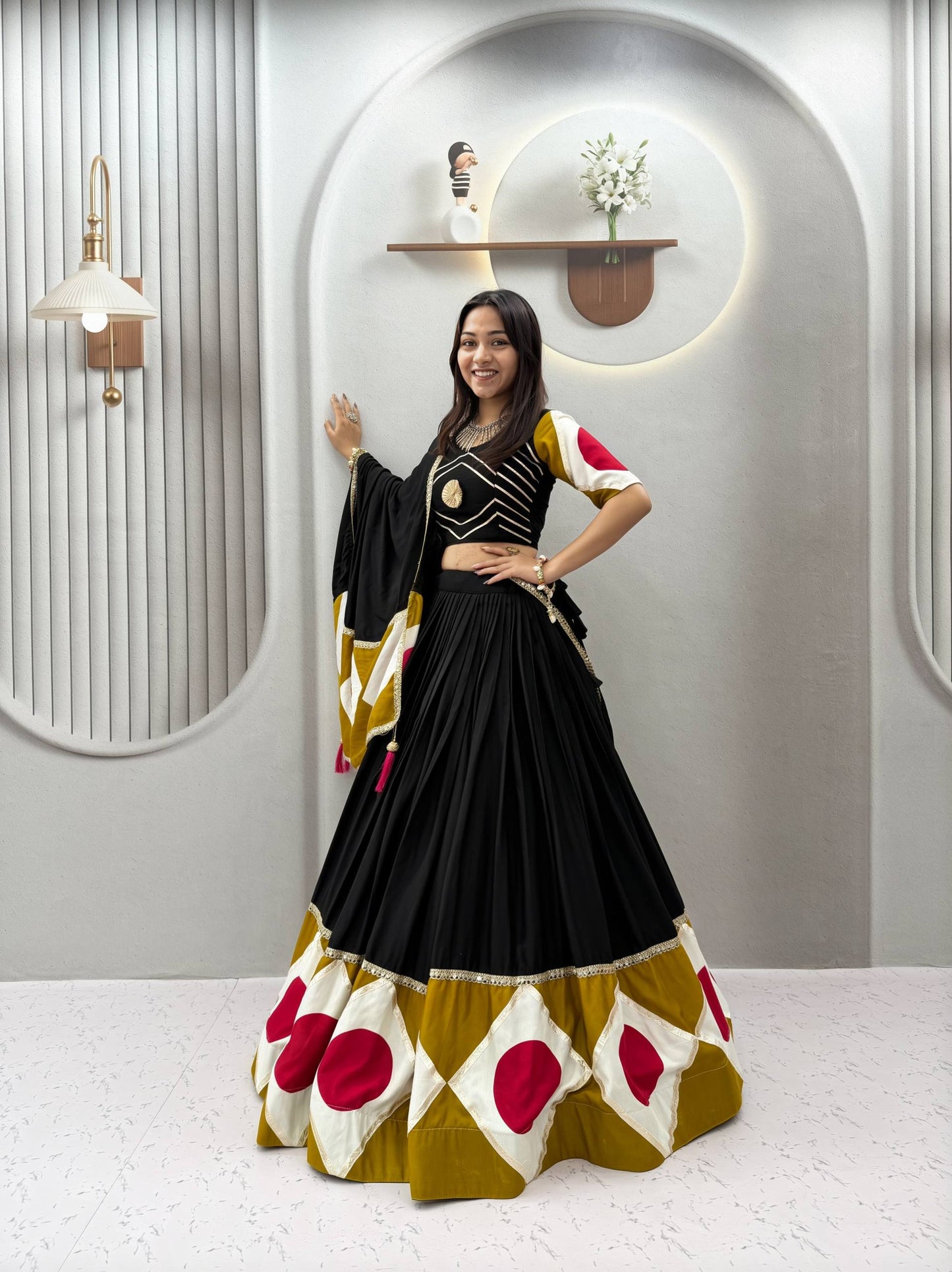 RangBhoomi Navratri Special Pure Cotton Lehenga Choli with Dupatta – 6m Flair, Gota Patti Work