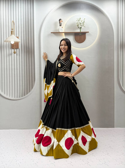 RangBhoomi Navratri Special Pure Cotton Lehenga Choli with Dupatta – 6m Flair, Gota Patti Work