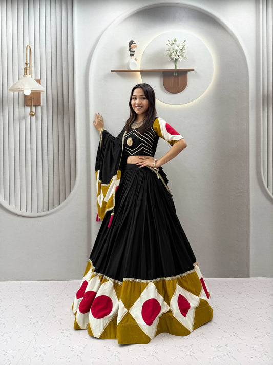 RangBhoomi Navratri Special Pure Cotton Lehenga Choli with Dupatta – 6m Flair, Gota Patti Work