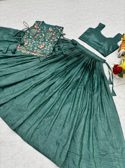 RangBhoomi Exquisite Wedding Lehenga Choli Set in Pure Gold Crush Fabric with Heavy Embroidery and Thread Work