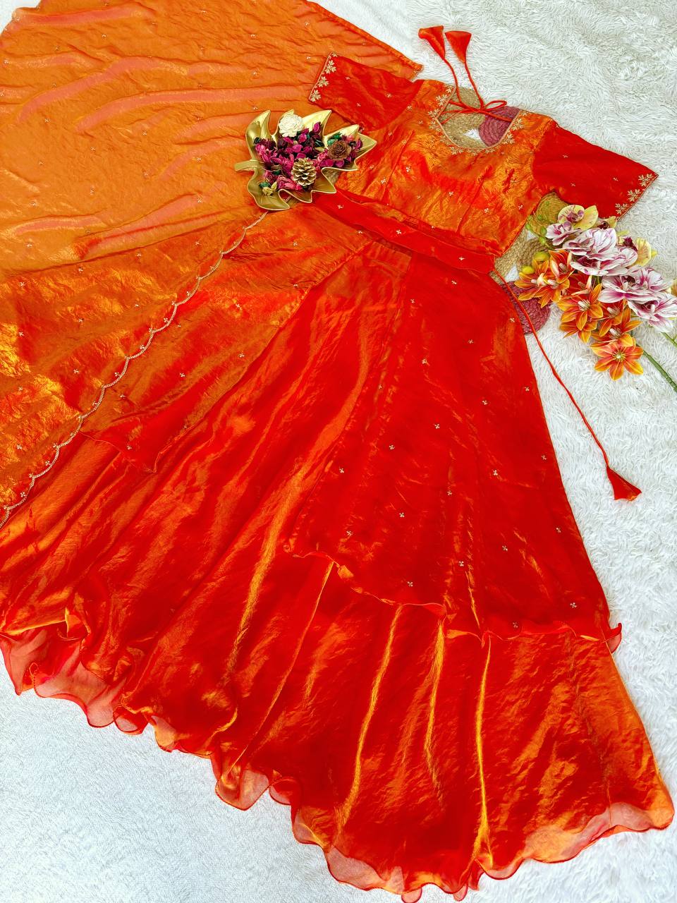 RangBhoomi Heavy Space Silk Double-Frill Lehenga Choli Set — Sequined Embroidery, Ready-to-Ship Rakshabandhan Special