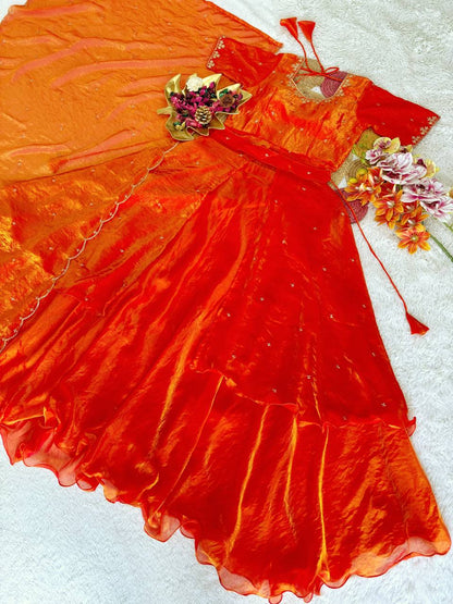 RangBhoomi Heavy Space Silk Double-Frill Lehenga Choli Set — Sequined Embroidery, Ready-to-Ship Rakshabandhan Special
