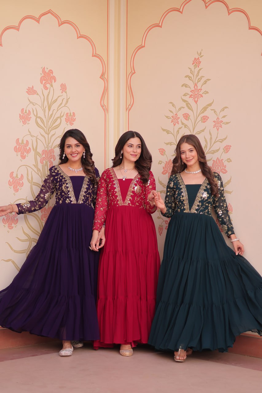 Premium Sequined & Zari Embroidered Gown - Shop Now