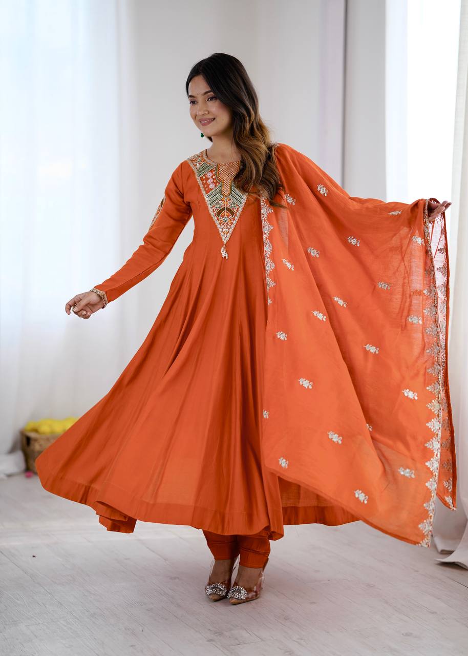 RangBhoomi Elegant Embroidered Sequence with Real Mirror Designer Anarkali Three Piece Set
