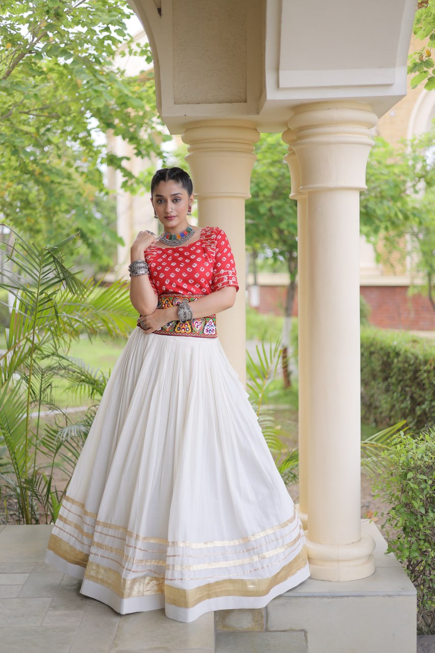 RangBhoomi Navratri Festive Lehenga Set - Cora Cotton & Bandhej Embroidered Blouse