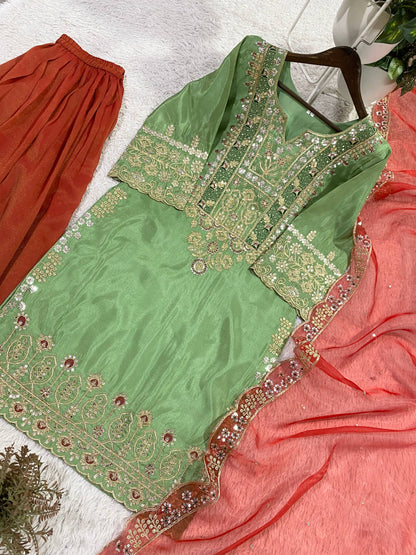Elegant Designer Cording and Sequin Embroidered Plazzo Set - Perfect for Parties and Weddings