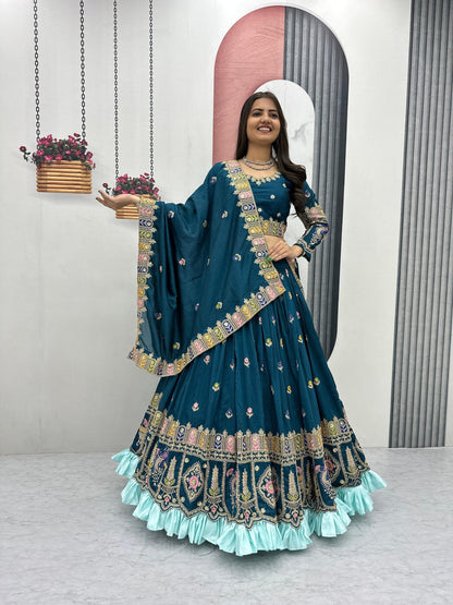RangBhoomi Exquisite Festival Lehenga Choli Set with Heavy Embroidery and Pure Vichitra Fabric