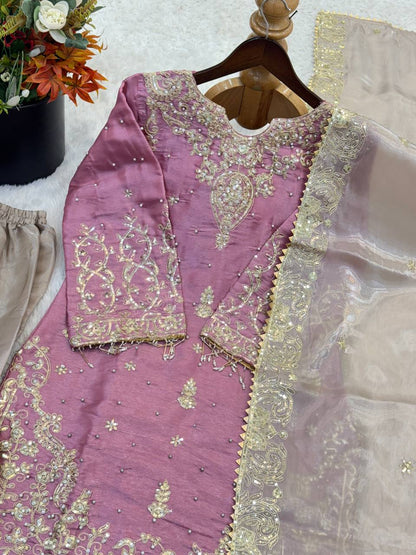 RangBhoomi Exclusive Designer Partywear Set – Pure Heavy GMY Silk with Elaborate Embroidery and Sequins