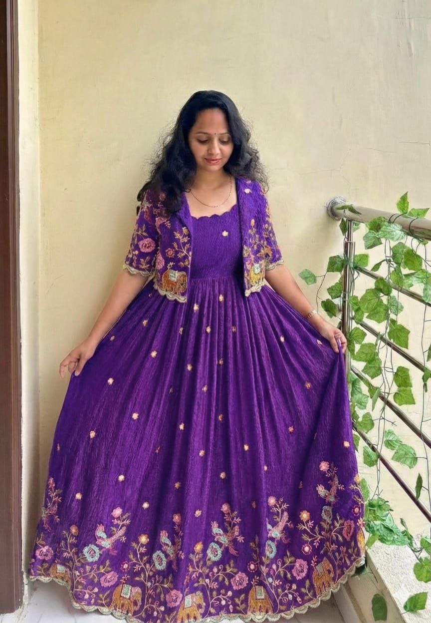 Rose Motif Anarkali Gown with Embroidery