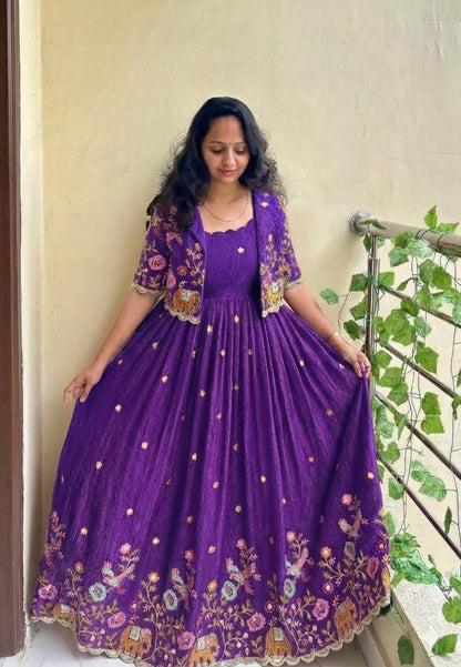 Rose Motif Anarkali Gown with Embroidery
