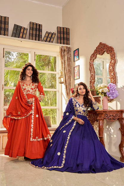 RangBhoomi Exclusive Festival Long Gown and Matching Dupatta Set with Heavy Embroidery