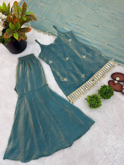 Women's Elegant Ethnic Ensemble with Embroidered Mirror Work - Ready to Wear