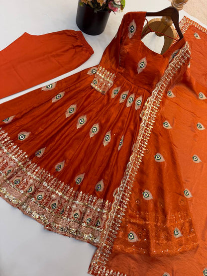 RangBhoomi Fendy Silk Gown with Fully Flair