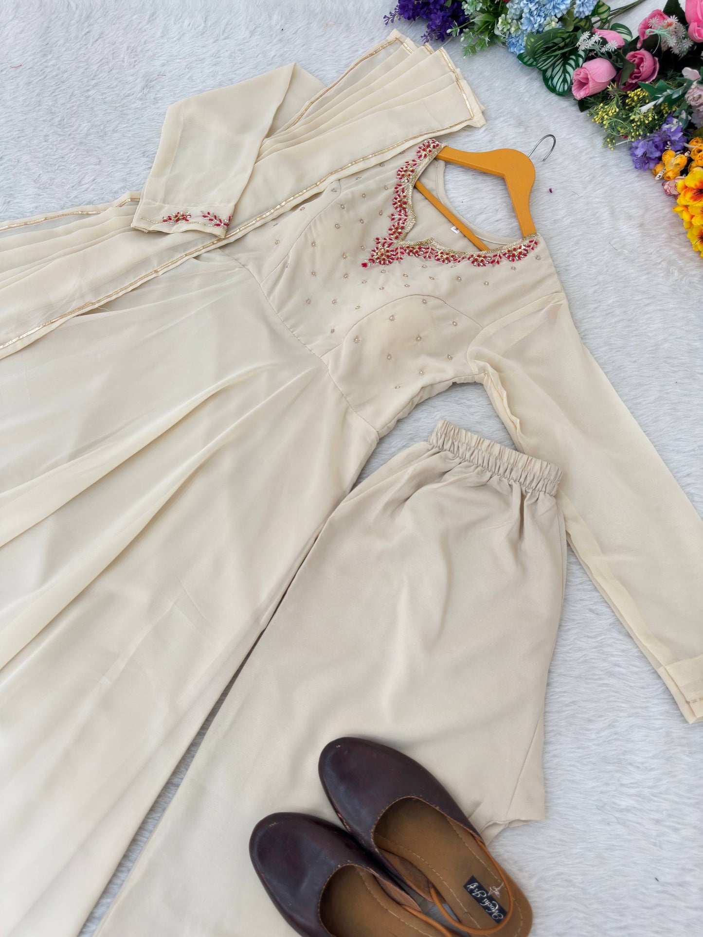 Elegant Fox Georgette Party Wear Gown with Dupatta and Crepe Pants by RangBhoomi