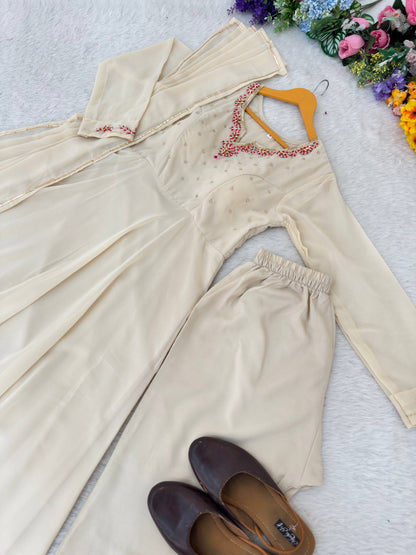 Elegant Fox Georgette Party Wear Gown with Dupatta and Crepe Pants by RangBhoomi
