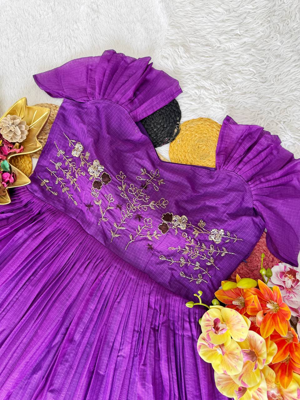 Summer Special Maggam Embroidered Kota Check Gown – Elegant Festive Wear by RangBhoomi