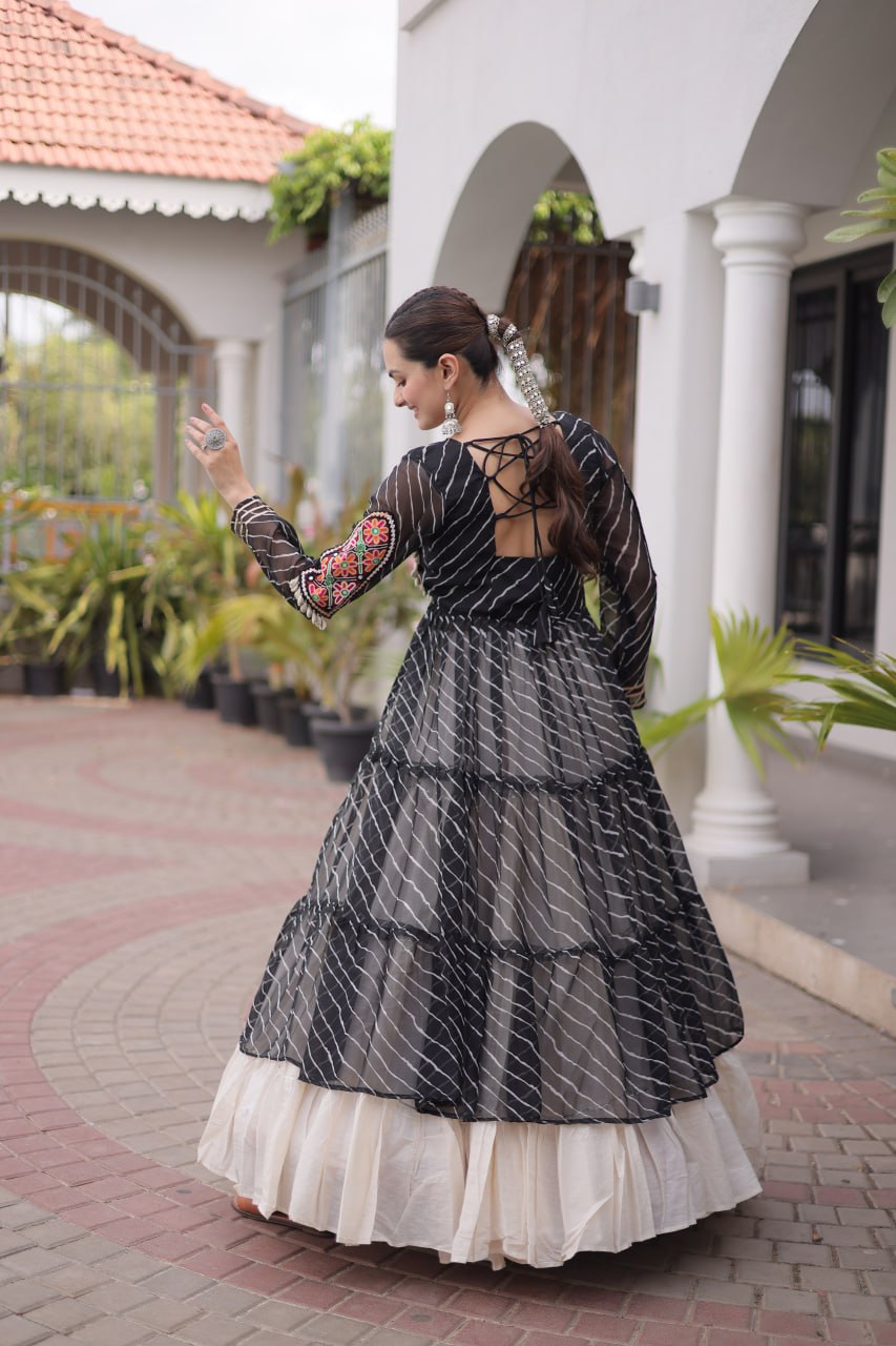 RangBhoomi Kora Cotton Lehenga & Faux Georgette Kurti Set - Full-Stitched, Frilled Lehenga, Laheriya Print Kurti