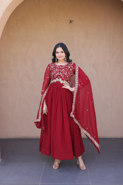 Elegant Gown and Dupatta Set with Embroidered Faux Blooming Fabric by RangBhoomi
