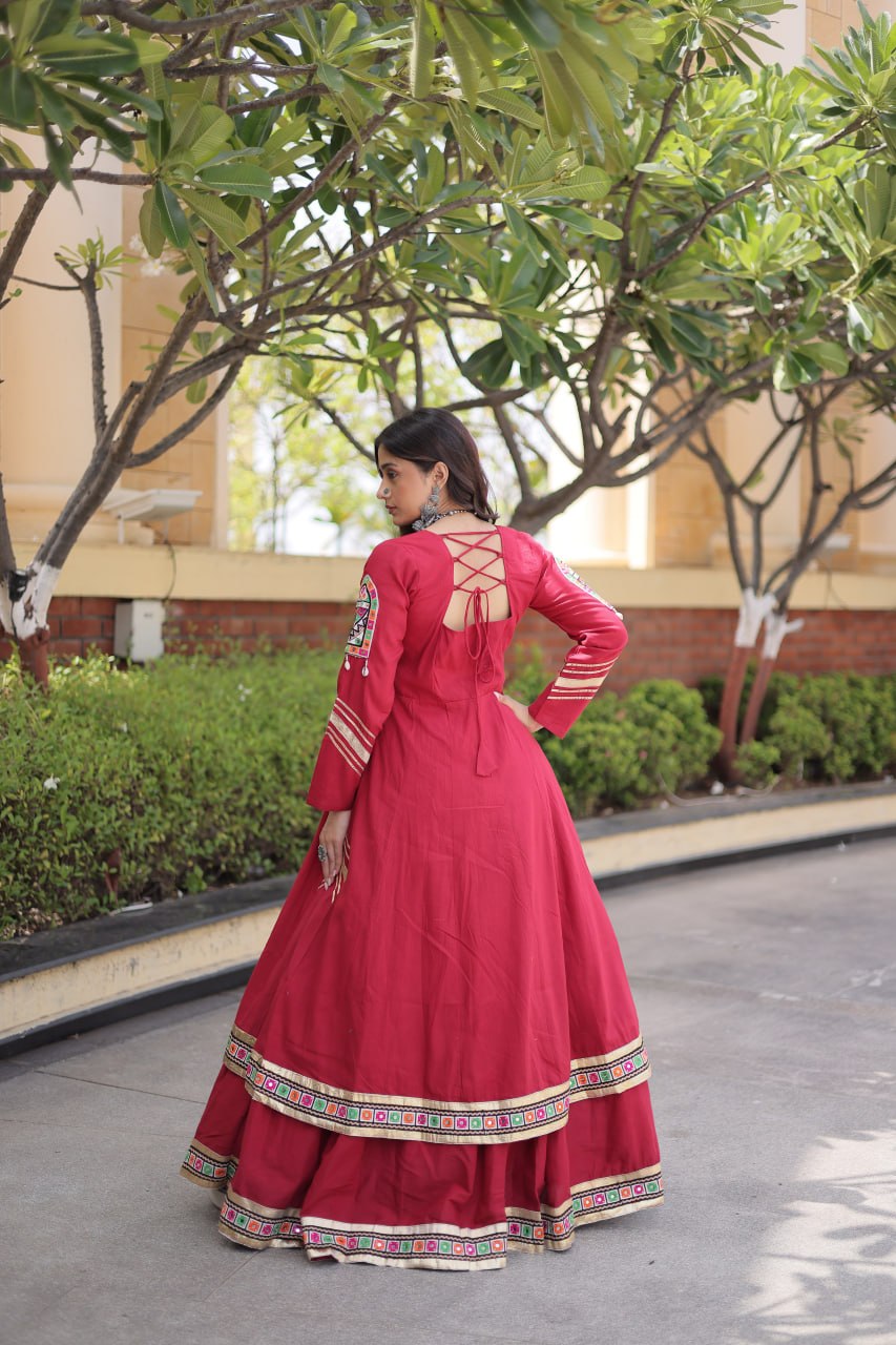 RangBhoomi Feather-Light Jacket Lehenga Set – Lotus Handwork, Long Jacket Ready-to-Wear