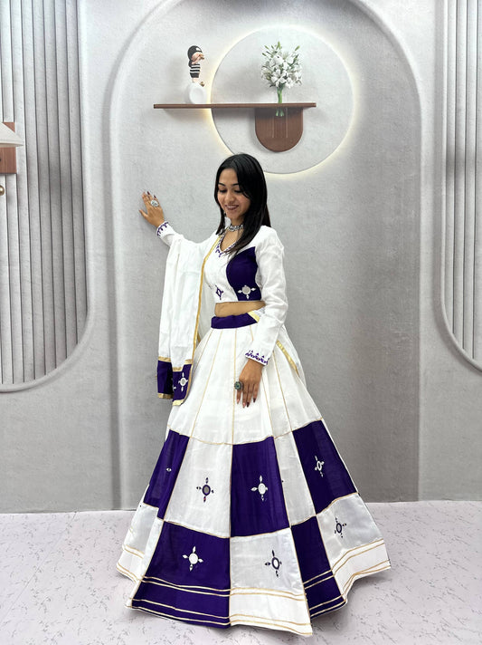RangBhoomi Navratri Special Pure Cotton Lehenga Choli with Heavy Mirror & Gotapatti Work (Full-Stitched, 6m Flair)