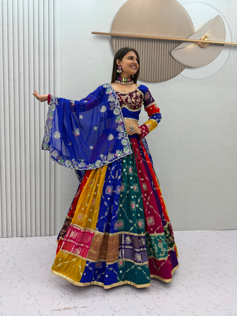 RangBhoomi Navratri Vintage Chaniya Choli — 6m Flair Fox Georgette Lehenga Set