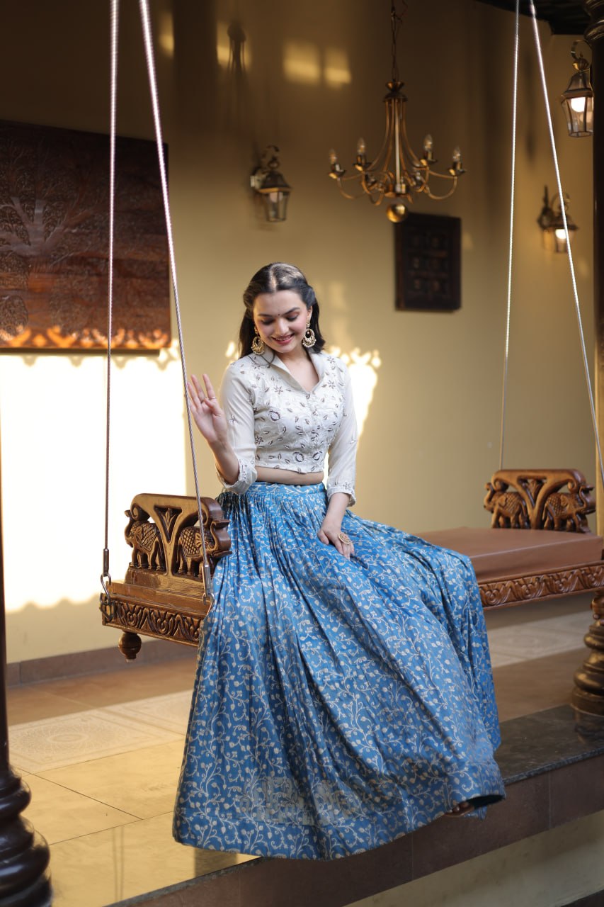 RangBhoomi Elegant Cosmos Jacquard Lehenga Choli Set with Embellished Blouse