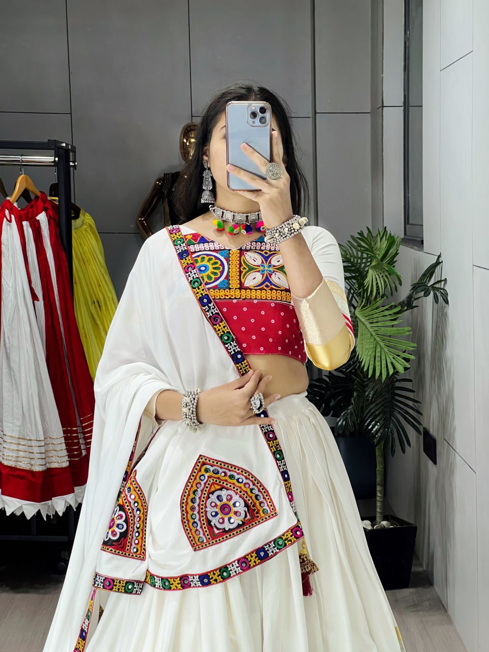 Premium Navratri Ethnic Chaniya Choli Set 2026 with Multicolor Latkans and Mirror-Embellished Fancy Blouse