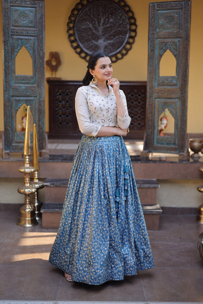 RangBhoomi Elegant Cosmos Jacquard Lehenga Choli Set with Embellished Blouse