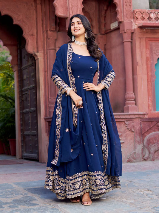 RangBhoomi SP Series Elegant Faux Georgette Gown Set with Realistic Detailing and Comfortable Fit