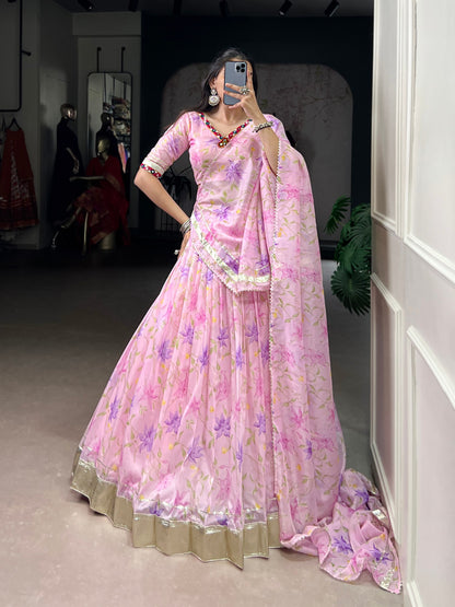 Celebrate Tradition Elegantly with a Floral Tabby Silk Lehenga Perfect for Festive Occasions