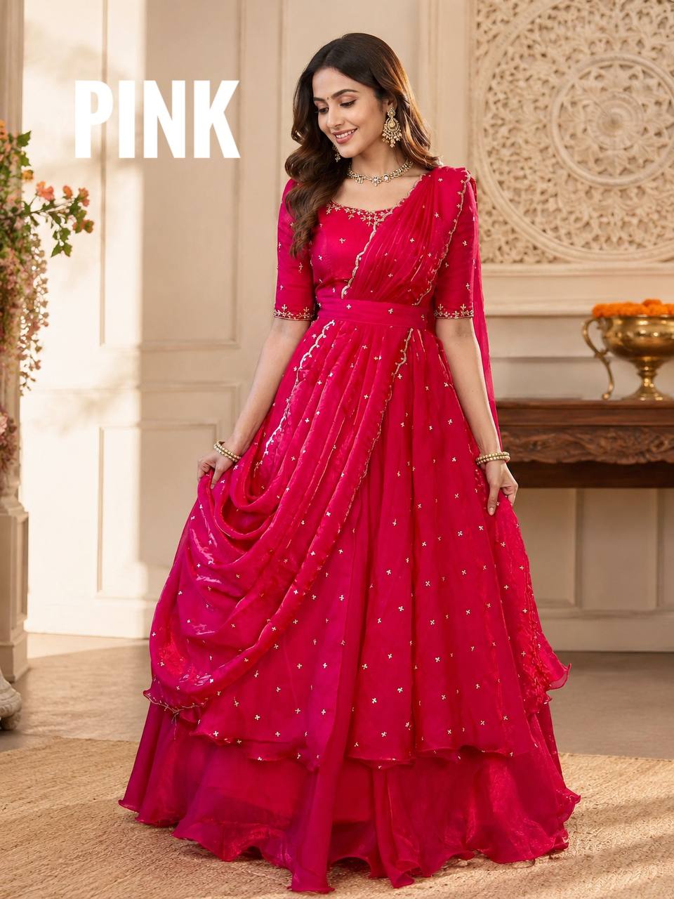 RangBhoomi Heavy Space Silk Double-Frill Lehenga Choli Set — Sequined Embroidery, Ready-to-Ship Rakshabandhan Special