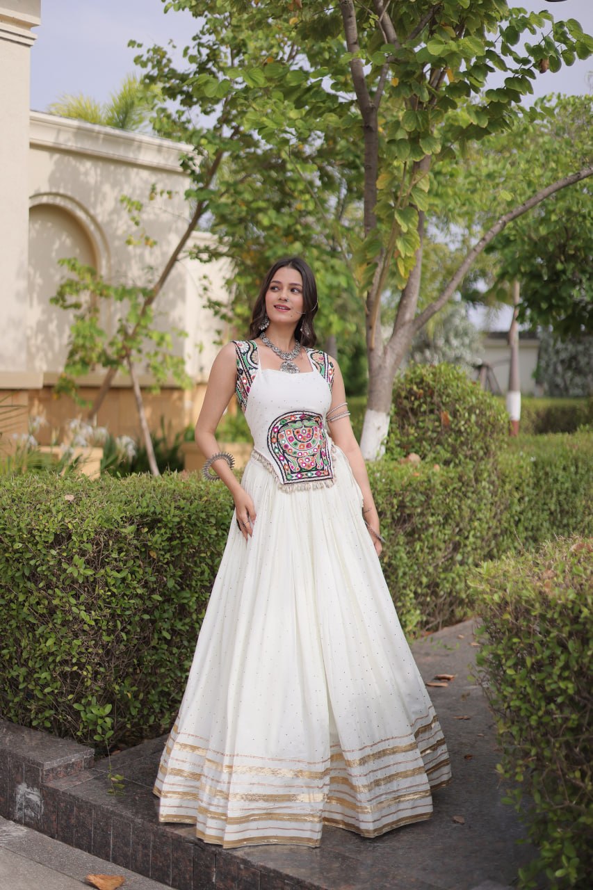 RangBhoomi Navratri Lehenga Choli Collection 2026 — Full-Stitched Mukesh Reyon Set