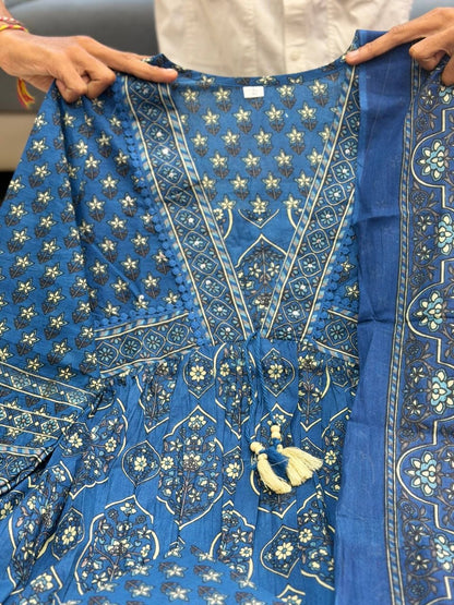 RangBhoomi Pure Cotton Anarkali Suit Set - 4 Piece Ready-to-Wear Ensemble