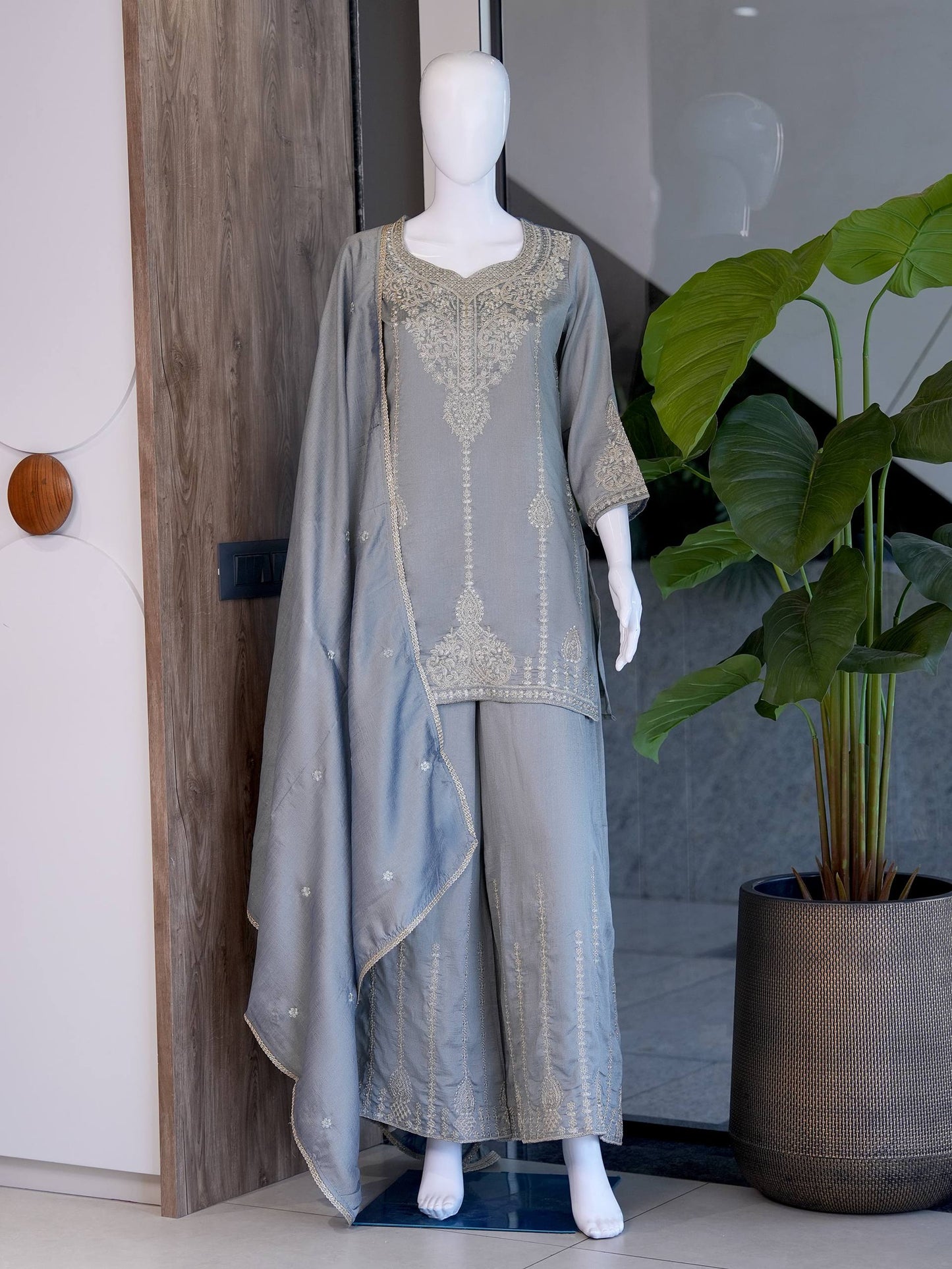 Designer Wear Festival Special Collection - Elegant Vichitra Embroidered Ensemble with Palazzo and Dupatta